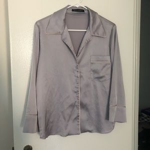 Ecru Studios silky satin pajama style shirt